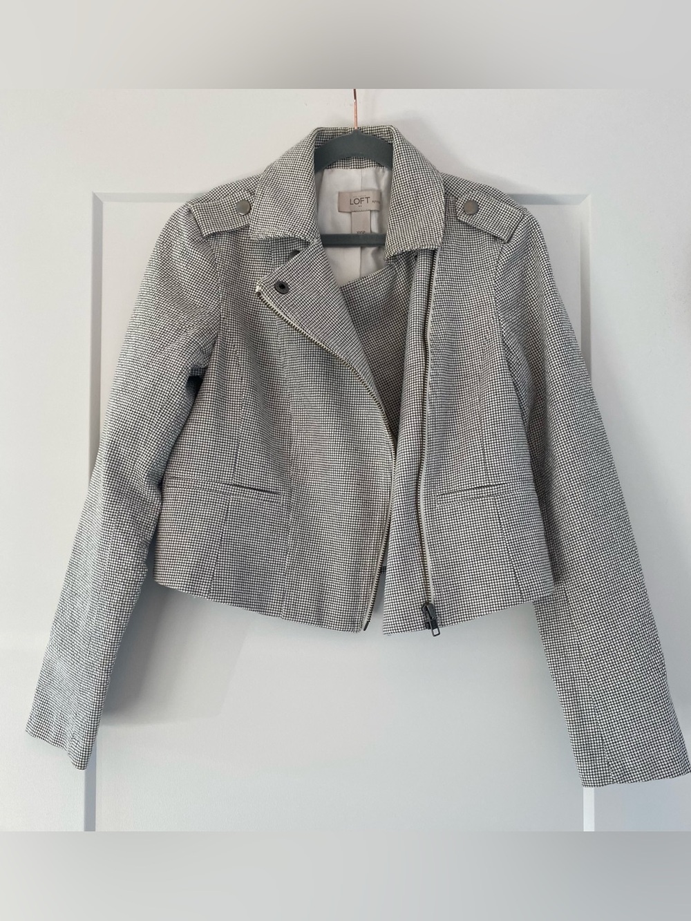LOFT Black & White Houndstooth Moto Blazer